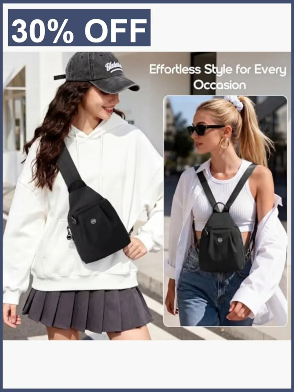 3-in-1 Convertible Anti-Theft Crossbody Sling Backpack for Women Nylon Travel